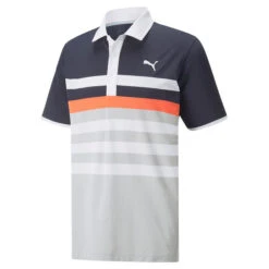 PUMA Golf PUMA Men's MATTR One Way Stretch Golf Polo Shirt -Best Golf Shop 364798 NavyBlazer HotCoral PUMA MTTR One Way Polo Shirt 1