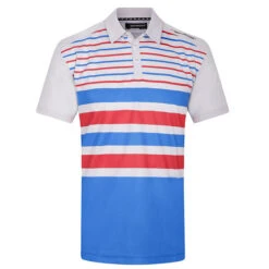 Benross Men's Multi Stripe Stretch Golf Polo Shirt 4 Benross Men's Multi Stripe Stretch Golf Polo Shirt -Best Golf Shop 367310 White Royal Red Benross Multi Stripe Polo Shirt 1