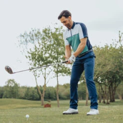 GOLFINO Men's Colour Zip Golf Polo Shirt 6 GOLFINO Men's Colour Zip Golf Polo Shirt -Best Golf Shop 390385 Lake White GOLFINO Colour Block Zip Polo Shirt 3