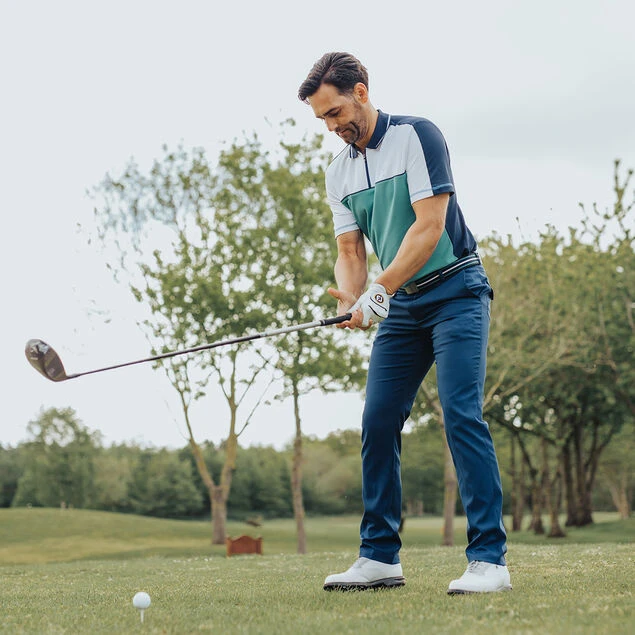 GOLFINO Men's Colour Zip Golf Polo Shirt GOLFINO Men's Colour Zip Golf Polo Shirt -Best Golf Shop 390385 Lake White GOLFINO Colour Block Zip Polo Shirt 3