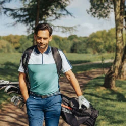 GOLFINO Men's Colour Zip Golf Polo Shirt 8 GOLFINO Men's Colour Zip Golf Polo Shirt -Best Golf Shop 390385 Lake White GOLFINO Colour Block Zip Polo Shirt 5