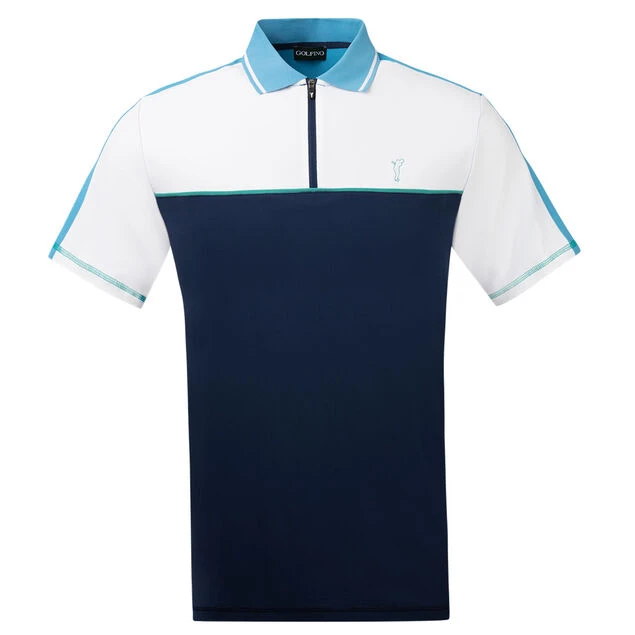 GOLFINO Men's Colour Zip Golf Polo Shirt GOLFINO Men's Colour Zip Golf Polo Shirt -Best Golf Shop 390385 OpticWhite BluePrint GOLFINO Colour Block Zip Polo Shirt 1