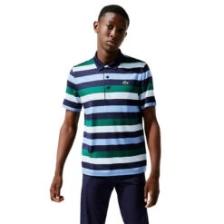 Lacoste Men's SPORT Breathable Striped Stretch Golf Polo Shirt -Best Golf Shop 397144 Navy DarkGreen Blue Lacoste SPORT Breathable Striped Stretch Polo Shirt 4