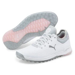PUMA Golf PUMA Ladies PROADAPT ALPHACAT Waterproof Spikeless Golf Shoes -Best Golf Shop 399566 White Silver Pink PUMA Golf PROADAPT ALPHACAT Ladies Shoes 6