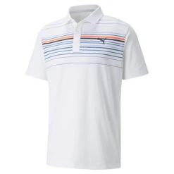PUMA Golf PUMA Men's MATTR Canyon Stretch Golf Polo Shirt 19 PUMA Golf PUMA Men's MATTR Canyon Stretch Golf Polo Shirt -Best Golf Shop 399678 White Coral Cobalt PUMAGolf MATTR Canyon Polo Shirt 1