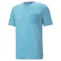PUMA Golf PUMA Men's EGW CLOUDSPUN Pushcart Pocket Golf T-Shirt -Best Golf Shop 400229 DustyAqua PUMA Golf EGW CLOUDSPUN Pushcart Pocket T Shirt 1