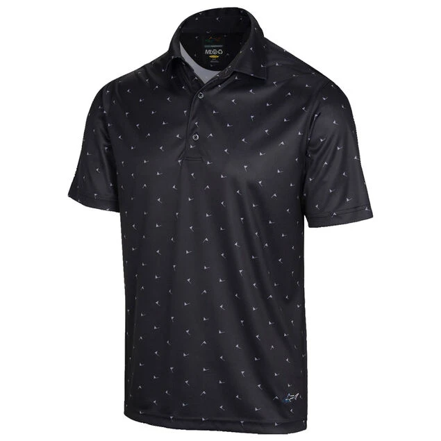 Greg Norman Men's ML75 Microlux Pin Flag Print Golf Polo Shirt Greg Norman Men's ML75 Microlux Pin Flag Print Golf Polo Shirt -Best Golf Shop 404524 Black Greg Norman Mens ML75 Microlux Pin Flag Print Polo Shirt 1
