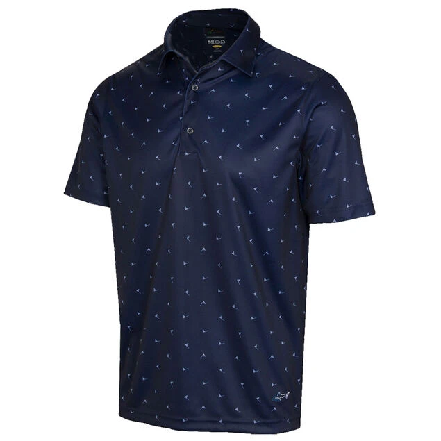 Greg Norman Men's ML75 Microlux Pin Flag Print Golf Polo Shirt Greg Norman Men's ML75 Microlux Pin Flag Print Golf Polo Shirt -Best Golf Shop 404524 Navy Greg Norman Mens ML75 Microlux Pin Flag Print Polo Shirt 1