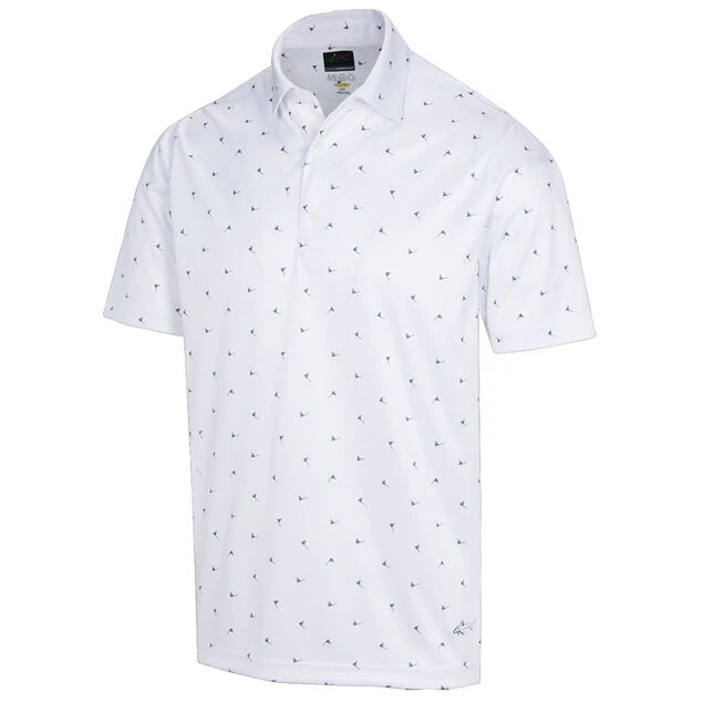 Greg Norman Men's ML75 Microlux Pin Flag Print Golf Polo Shirt Greg Norman Men's ML75 Microlux Pin Flag Print Golf Polo Shirt -Best Golf Shop 404524 White Greg Norman Mens ML75 Microlux Pin Flag Print Polo Shirt 1