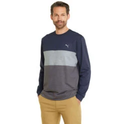 PUMA Golf PUMA Men's CLOUDSPUN ColourCrewneck Golf Midlayer -Best Golf Shop 410769 NavyBlazer QuietShade PUMA Golf Mens CLOUDSPUN Colourblock Crewneck Midlayer 3
