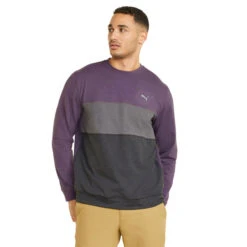 PUMA Golf PUMA Men's CLOUDSPUN ColourCrewneck Golf Midlayer -Best Golf Shop 410769 Purple Charcoal Black PUMA Golf Mens CLOUDSPUN Colourblock Crewneck Midlayer 3