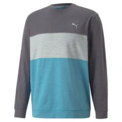 PUMA Golf PUMA Men's CLOUDSPUN ColourCrewneck Golf Midlayer -Best Golf Shop 410769 QuietShade DuskyAqua PUMA Golf Mens CLOUDSPUN Colourblock Crewneck Midlayer 1