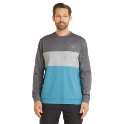 PUMA Golf PUMA Men's CLOUDSPUN ColourCrewneck Golf Midlayer -Best Golf Shop 410769 QuietShade DuskyAqua PUMA Golf Mens CLOUDSPUN Colourblock Crewneck Midlayer 3