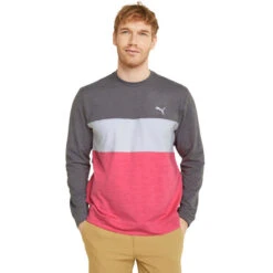 PUMA Golf PUMA Men's CLOUDSPUN ColourCrewneck Golf Midlayer -Best Golf Shop 410769 QuietShade SunsetPink PUMA Golf Mens CLOUDSPUN Colourblock Crewneck Midlayer 3