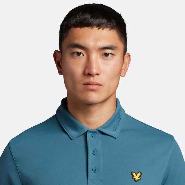 Lyle & Scott Men's Collar Logo Technical Breathable Golf Polo Shirt Lyle & Scott Men's Collar Logo Technical Breathable Golf Polo Shirt -Best Golf Shop 413579 Azure LyleScott Mens Collar Logo Technical Polo Shirt 3