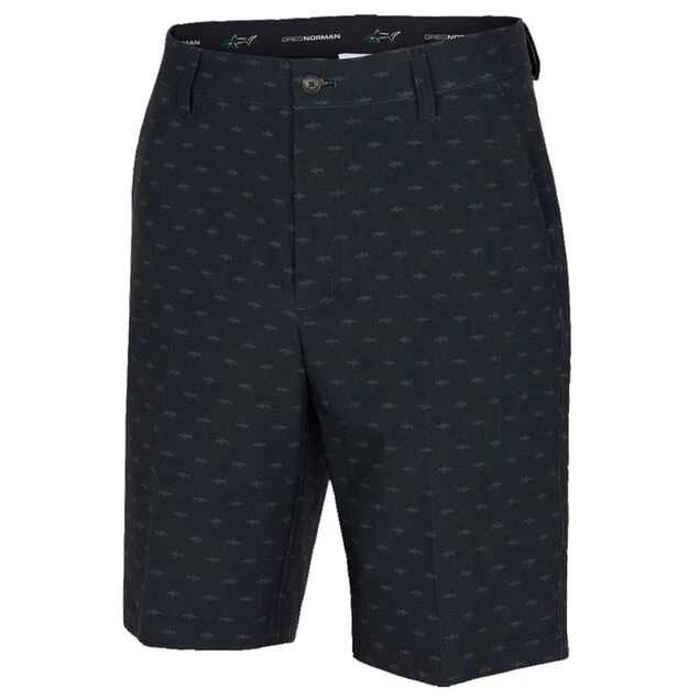 Greg Norman Men's Microlux Hybrid Shark Print Golf Shorts Greg Norman Men's Microlux Hybrid Shark Print Golf Shorts -Best Golf Shop 416637 Black Greg Norman Mens Microlux Hybrid Shark Print Golf Shorts 1